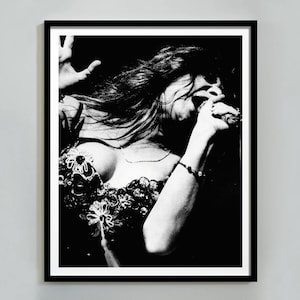 Impresión de Janis Joplin, blanco y negro, póster de Janis Joplin, arte mural feminista, póster de música vintage, decoración de música country, póster de concierto