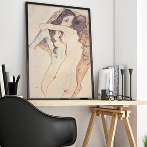 Egon Schiele Exhibition Poster, Egon Schiele Print, Vintage Wall Art, Bedroom Wall Decor, Antique Couple Painting, Digital Art Prints