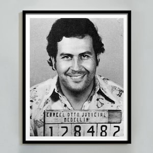 Pablo Escobar Mugshot Poster, Black And White, Pablo Escobar Print, Celebrity Mugshot, Pablo Escobar Canvas, Vintage Wall Art, Mugshot Print