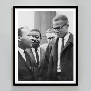 Martin Luker King Malcolm X Poster Druck, schwarz weiß, Klassenzimmer Poster, Lernposter, Bürgerrechtsführer 1955, Vintage Poster