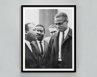 Martin Luther King Malcolm X Poster Print, Black and White, Classroom Posters, Educational Posters, Civil rights Leader 1955, Vintage Poster