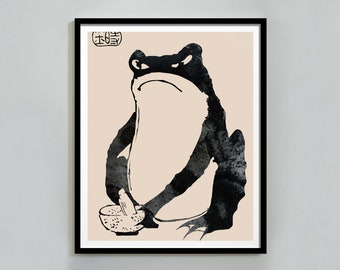 Japanese Set Of 3 Frog Prints, Japanese Prints, Vintage Art, Matsumoto Hoji Art Print, Wabi Sabi Decor, Modern Art, Animal Print, Wall Art