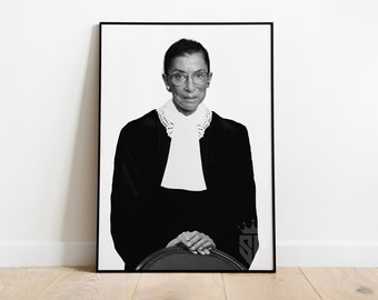 RBG Ruth Bader Ginsburg Poster, Black and White, Feminist Print, Civil Rights Political Poster, Vintage Home Decor, Wall Art, History Poster