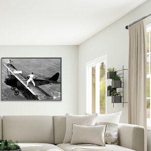 Men Playing Tennis on Airplane Print, Black and White Vintage Photo, Digital Download, Funny Home Decor, Tennis Wall Art, Museum Quality image 5