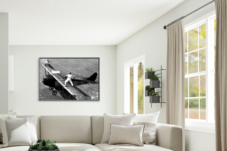 Men Playing Tennis on Airplane Print, Black and White Vintage Photo, Digital Download, Funny Home Decor, Tennis Wall Art, Museum Quality image 5