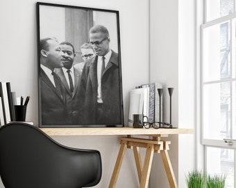 Martin Luther King Malcolm X Poster Print, Black and White, Classroom Posters, Educational Posters, Civil rights Leader 1955, Vintage Poster