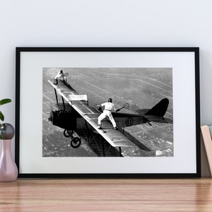 Men Playing Tennis on Airplane Print, Black and White Vintage Photo, Digital Download, Funny Home Decor, Tennis Wall Art, Museum Quality image 4