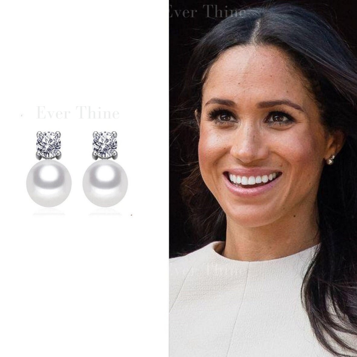 FREE SHIPPING - Pearl and Diamond  'Meghan' Stud Earrings - S…