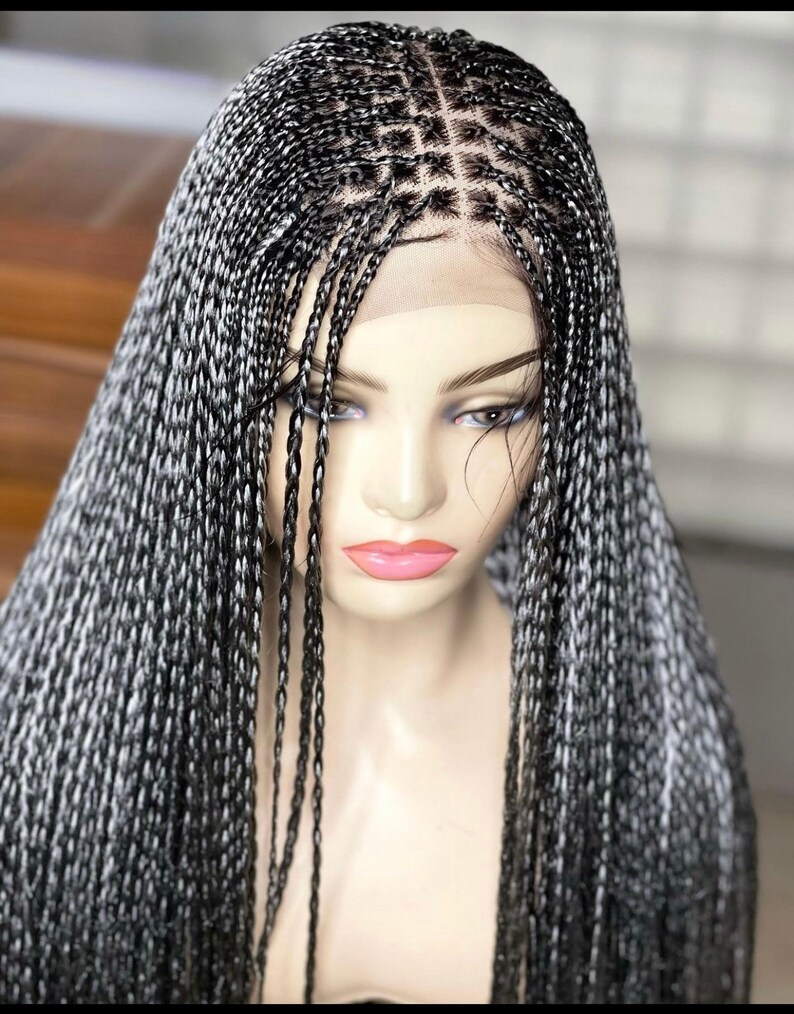 Gray Braided Wig, Knotless Braid Wig, Loose Braids, Braided Wig for