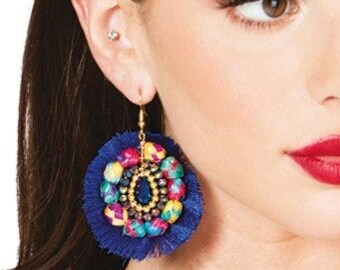 Mexican Artisanal Earrings - Hand Made Artisanal Earrings, Palm Leaves, Silk Thread Tassel Earrings - Mexican Jewelry - Aretes Artesanales