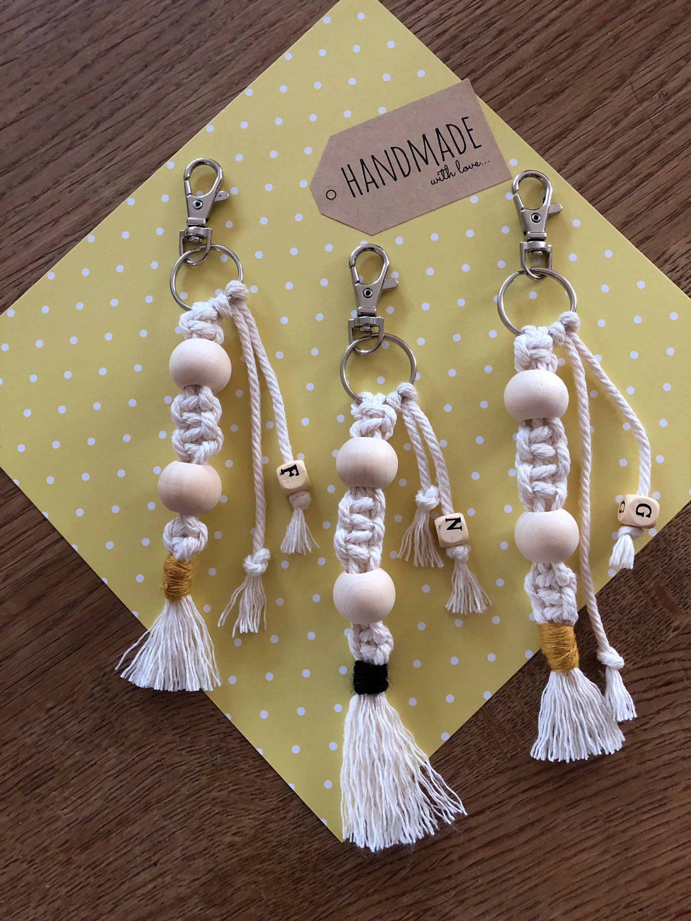 Personalised single initial macrame key rings Etsy