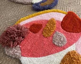 Tappeto moderno, tavolozza di colori rosa corallo, decorazione da parete, tappeto da pavimento, pezzo unico da appendere alla parete, tappeto decorativo, design d'interni