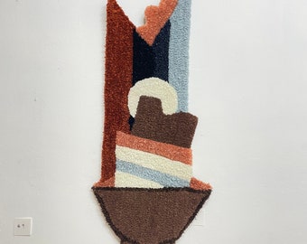 Wool tapestry, hand tufted geometric wall rug, Geometrical Design, Soft art