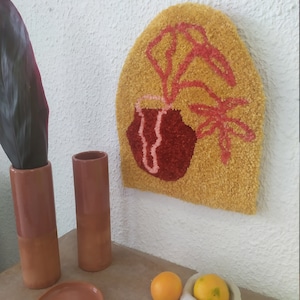 Handmade wall rug, Floral design rug, Deco for your home,  Pink flower design, Wall Hanging