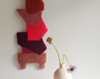 Tappeto da parete fatto a mano, Oggetto unico per vestire la tua parete, Tappeto dal design geometrico, Interiors Design, Tappeto Red Palette
