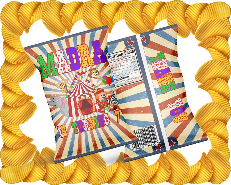 Circus Chip Bag, Circus Party, Circus Birthday, DIGITAL FILE Etsy