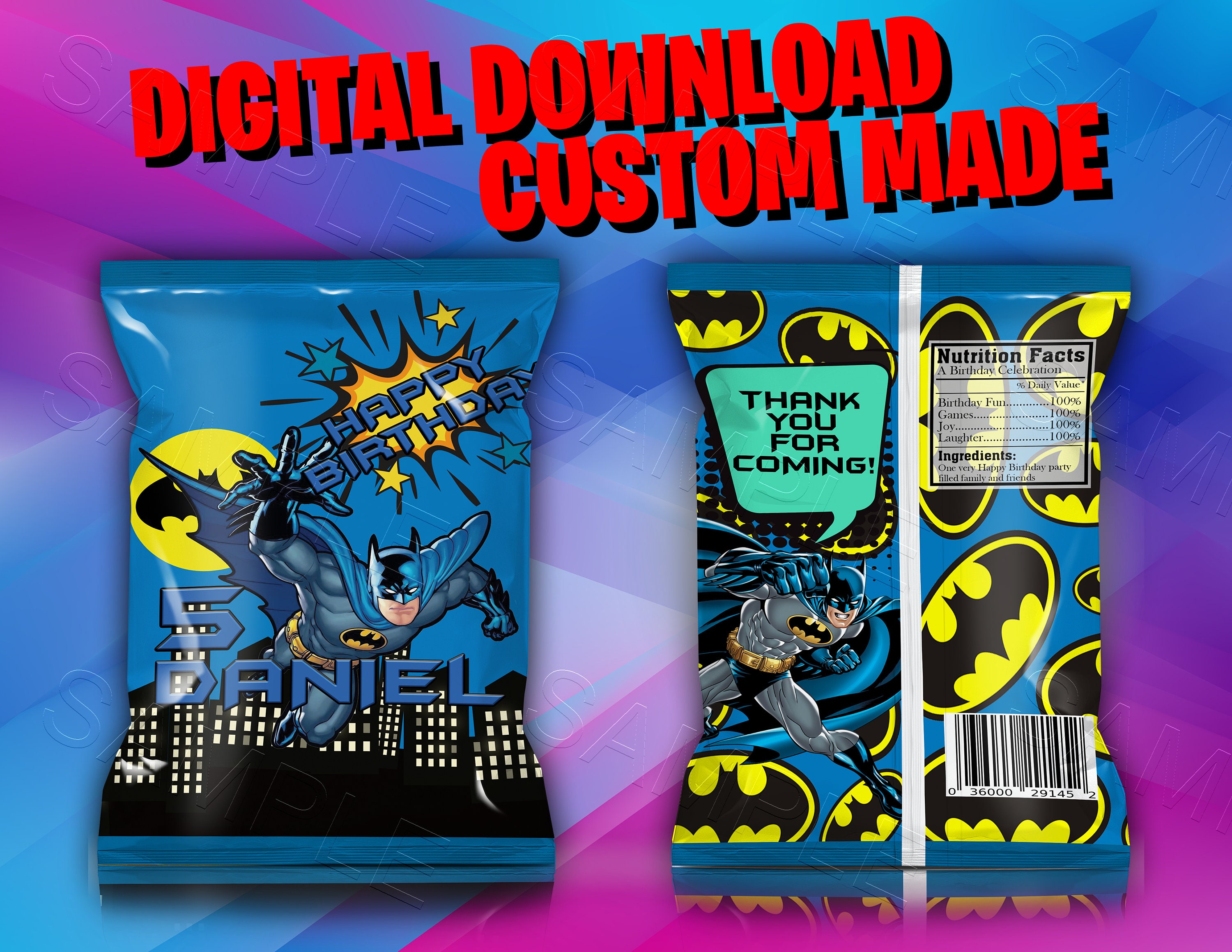 Batman Chip Bag Batman Party Batman Birthday DIGITAL FILE Etsy