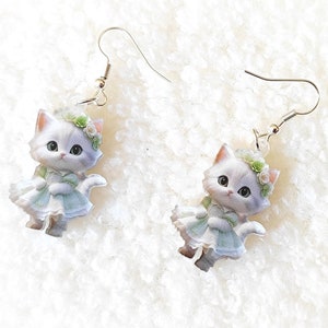 Pendientes de mujer con forma de gato y bonito vestido, regalo de fin de año para niña
