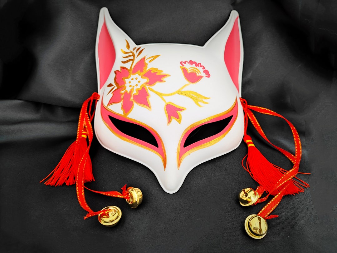 Half Face Mask Red Rose Flower Cosplay Costume Japanese Fox - Etsy