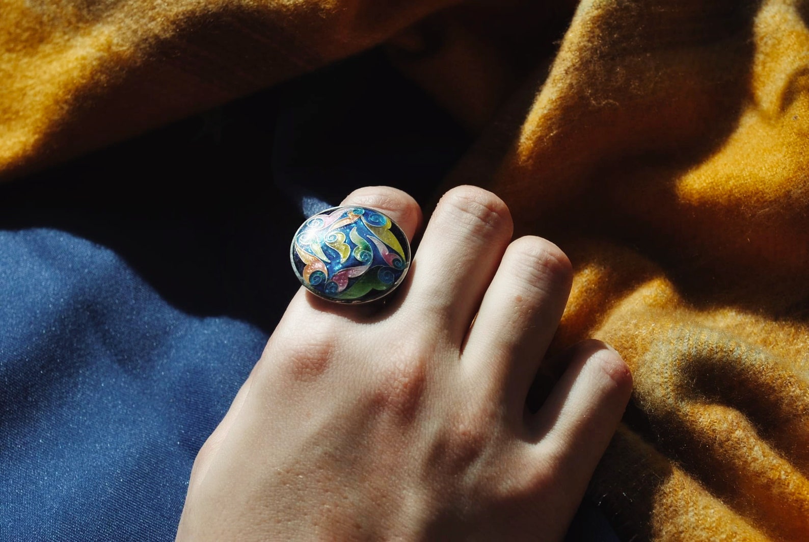 Unique Silver Big Round Ring Enamel Ring Sterling Silver Etsy