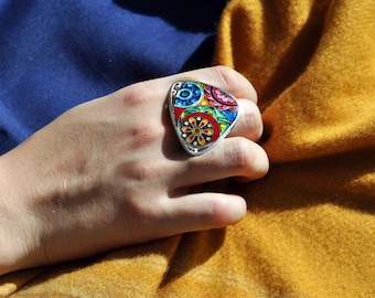 handmade georgian cloisonne enamel silver ring