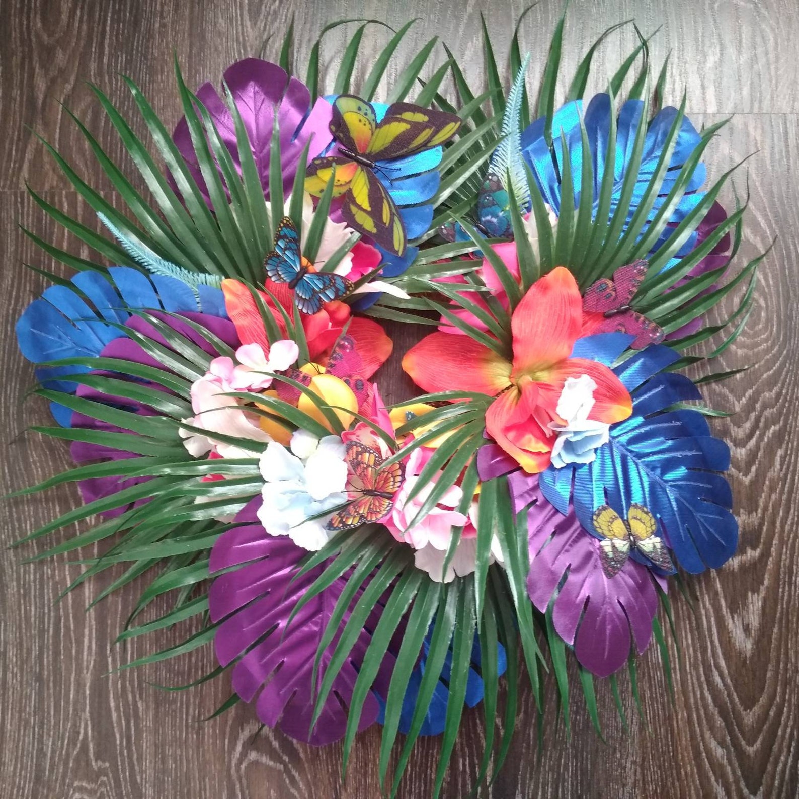 Hawaiian wreath for front door Tropical wreath Orchid wreath Etsy