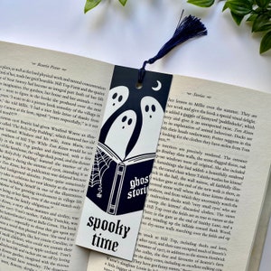 Spooky time card bookmark | gothic book reader ghost design with tassel