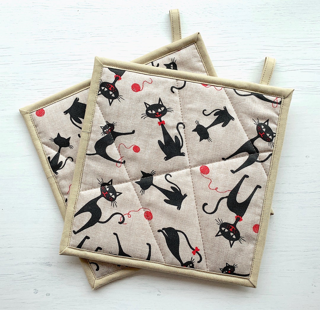 Thick 5-layer Pot Holders, Black Cat Pot Holders, New Home Gift, Cat ...