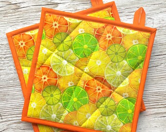 Thick 5-layer Pot Holders, Citrus Slices Pot Holders, Housewarming Gift, New Home Gift, Gift for Hostess, Set of 2