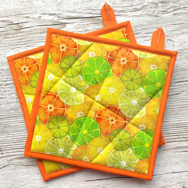 Thick 5-layer Pot Holders, Citrus Slices Pot Holders, Housewarming Gift, New Home Gift, Gift for Hostess, Set of 2