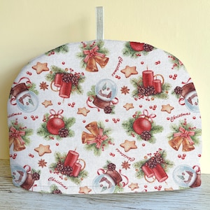 Christmas Bells and Candles Tea Cozy, Tea lover gift, New Home gift, Tea Cosy for Teapot, Mum gift, S, M, L, XL sizes