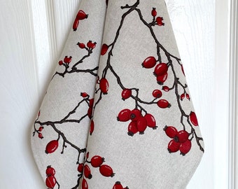 Rosehip Tea Towel / Cotton+Linen / Wild Rose Kitchen Towel / New Home gift / Hostess gift / Cooking gift