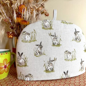 Hares in Grass Tea Cozy, Tea Cosy for Teapot, Mothers Day gift,  New Home gift, Mum gift, S, M, L, XL sizes