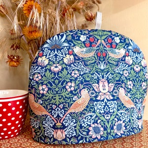 Strawberry Thief Tea Cozy Blue, Tea Cosy for Teapot, William Morris, Tea lover gift, New Home gift, Mum gift, S, M, L, XL sizes image 1