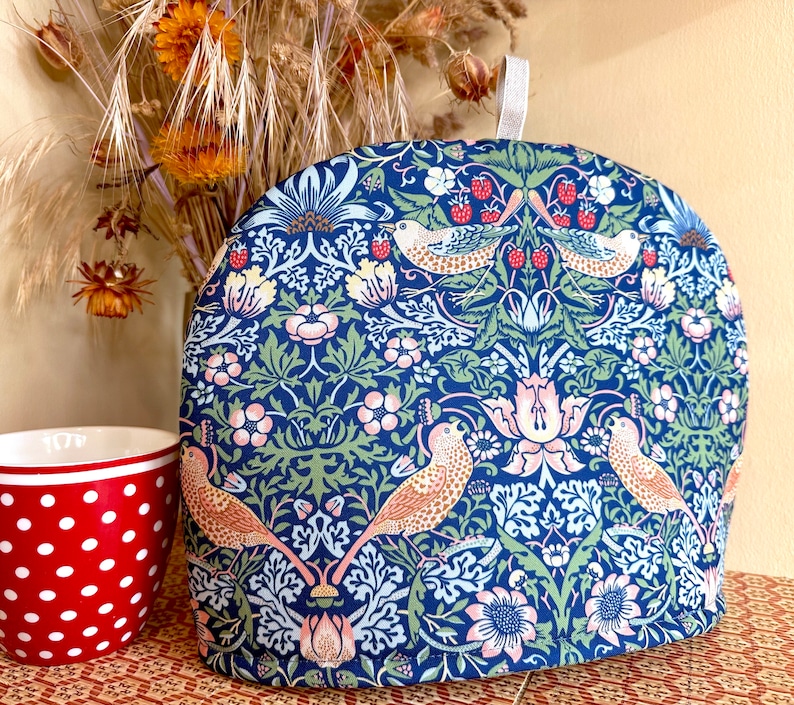 Strawberry Thief Tea Cozy Blue, Tea Cosy for Teapot, William Morris, Tea lover gift, New Home gift, Mum gift, S, M, L, XL sizes image 1