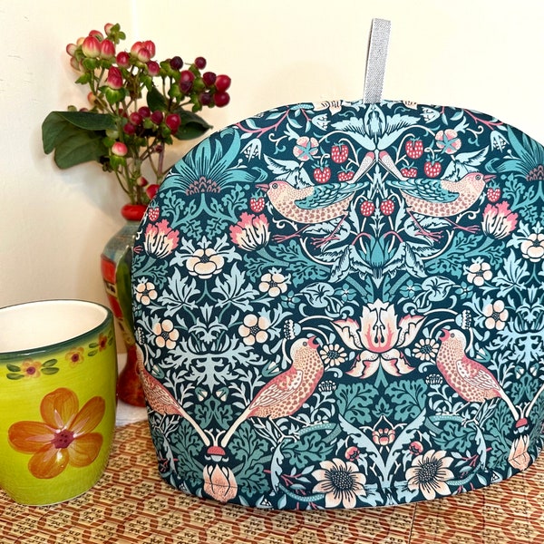 Strawberry Thief Green Tea Cozy, Birds Tea Cosy for Teapot, William Morris, Tea lover gift, New Home gift, Mum gift, S, M, L, XL sizes