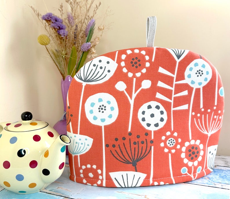 Scandi Flower Tea Cosy, Tea Cosy voor theepot, theeliefhebber cadeau, nieuw huis cadeau, moeder cadeau, S, M, L, XL maten Burnt Orange