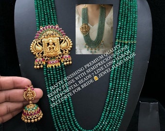 Matt finish Kempu stone semi precious stone long rani harr haram Designer harr, statement necklace,indian temple jewelry,Bollywood Jewlery