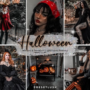 10 Halloween mobiele en desktop Lightroom-presets, esthetische donkere en griezelige presets, gotische herfstpresets, rustieke grunge Instagram-presets