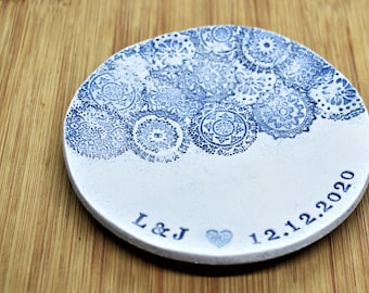 Ring Dish Personalised with half lace design Engagement Gift, Anniversary Gift, Wedding Gift for her