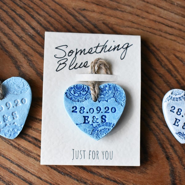 Personalised Something Blue Just For You - Date and Initials - lace design - Bouquet charm - Gift for the Bride