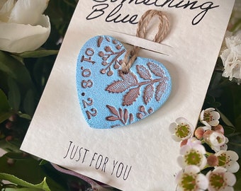Something Blue for the Bride - Personalised bride gift - Rose Gold leaf design - Add any date - Bouquet tie