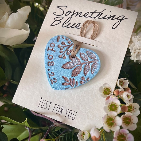 Something Blue for the Bride - Personalised bride gift - Rose Gold leaf design - Add any date - Bouquet tie