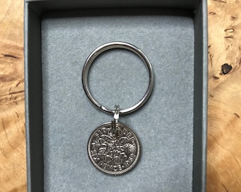 1962 Sixpence Coin Keyring in Gift Box