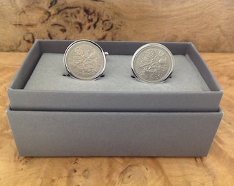 1963 Sixpence Coin Cufflinks in Gift Box