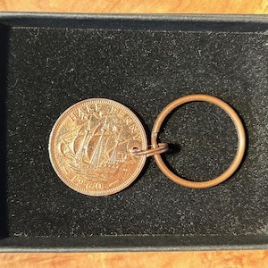 1960 Halfpenny-Münze Schlüsselanhänger in Geschenkbox