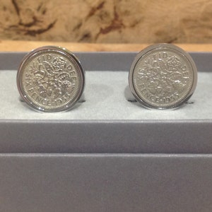 1955 Sixpence Coin Cufflinks in Gift Box