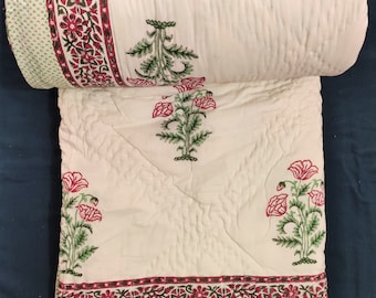 Vintage Style Hand Block Printed Cotton Quilt | Reversible Jaipuri Bedcover King Size