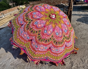 Haftowany bawełniany parasol ogrodowy: zabytkowy parasol przeciwsłoneczny