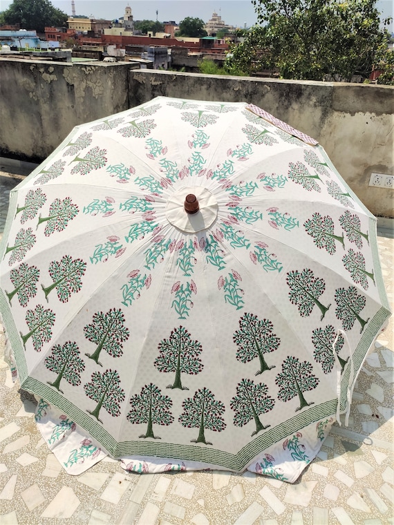 Buy Hand Block Printed Garden Umbrella canvas Cotton Parasol in